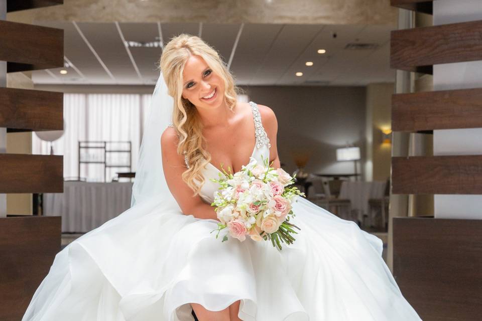 Bride sitting in dress