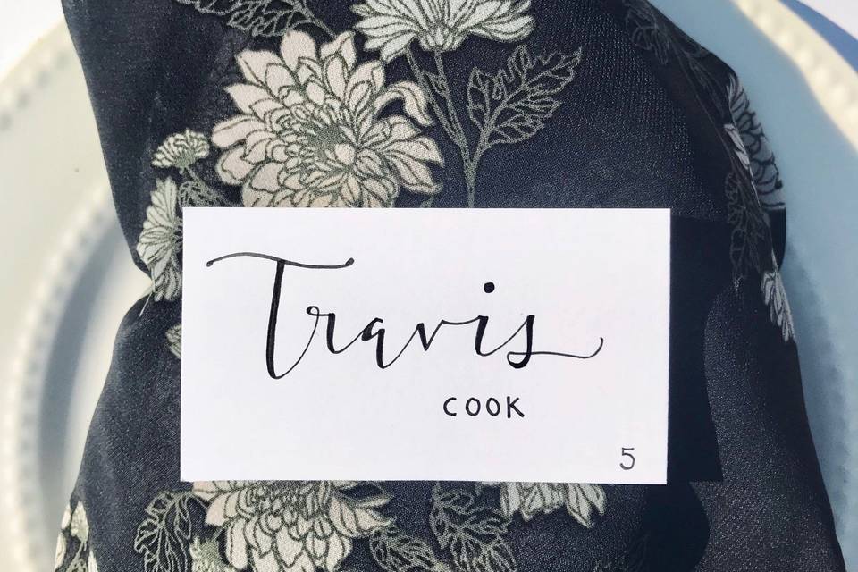 Flat calligraphy place cards