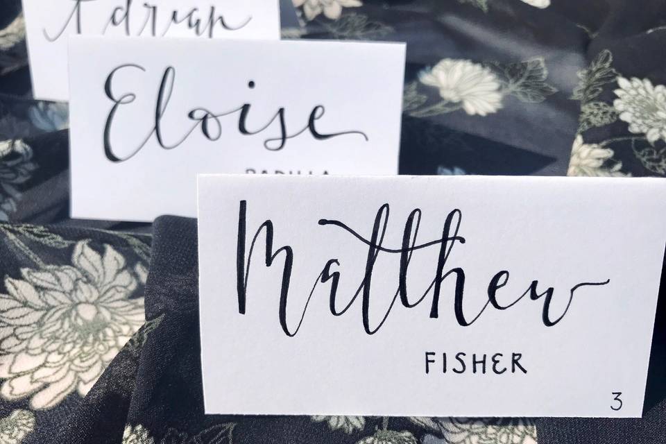 Calligraphy tented place cards