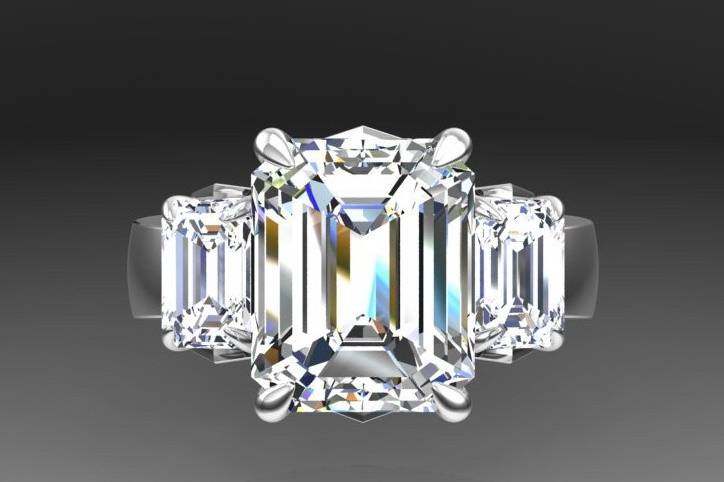 Emerald Cut Moissanite Trilogy