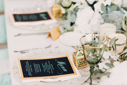 Chic reception table setting and menu