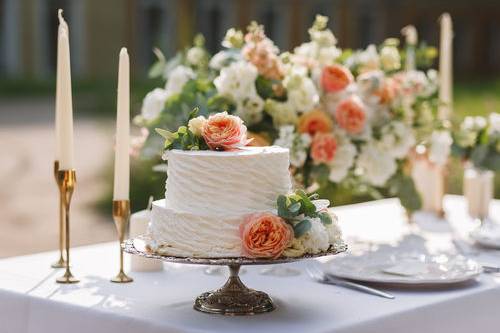 Two-tier floral wedding cake