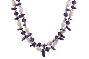 Annie Necklace
Item #: 10243
Fresh Water Pearl, Genuine Amethyst Quartz, and Amethyst Crystals. 17.5-21.5