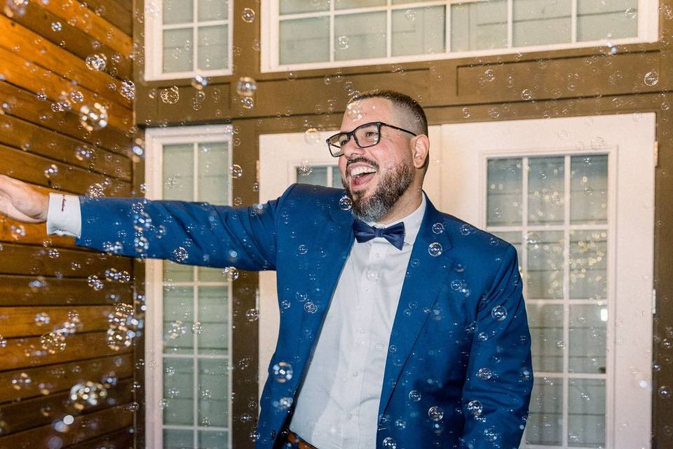 Groom with bubbles