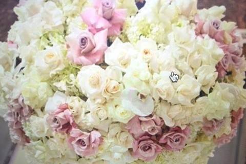 Tall white and pink roses