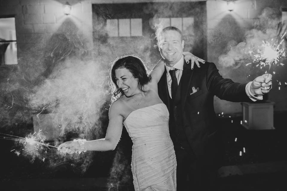 Bride and Groom with Sparklers