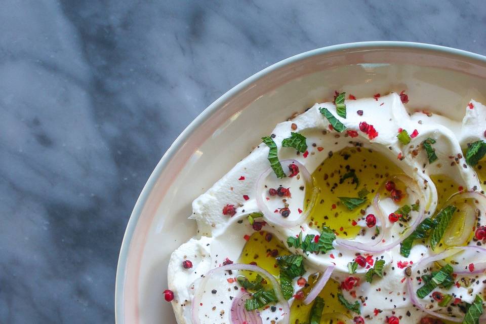 Labneh with pink peppercorns