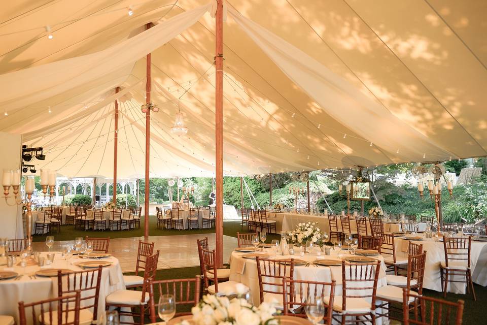 Sailcloth tent with drapery