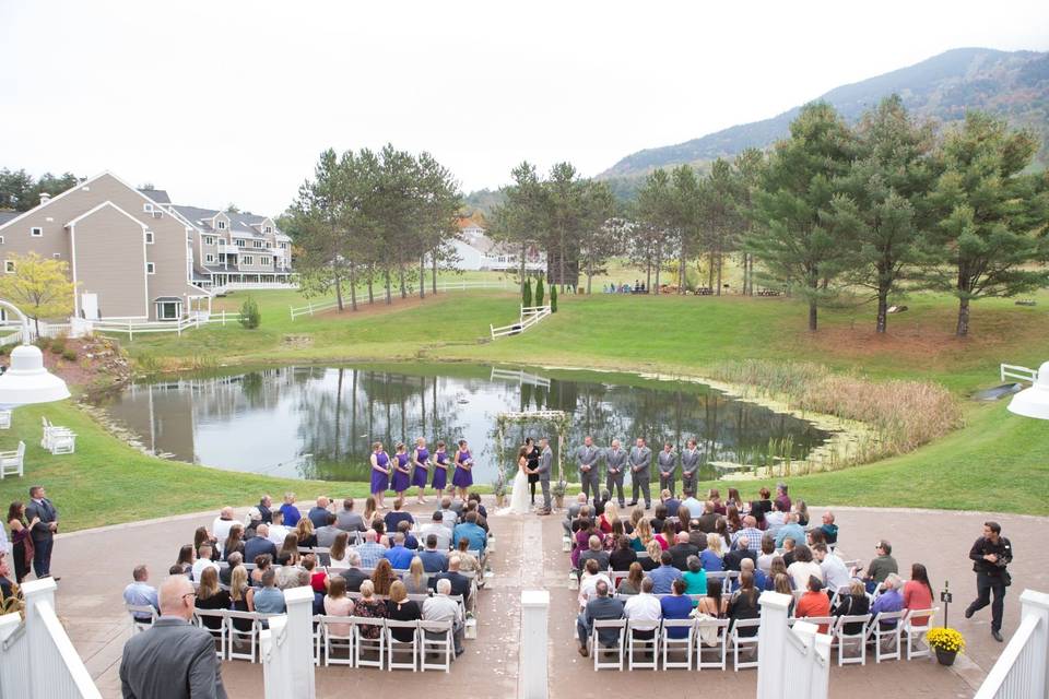 Aerial view of a lake location ceremony
