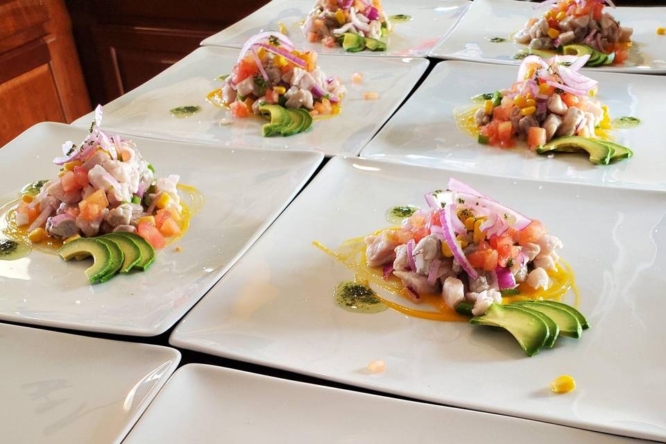 Ceviche, mahi-mahi and shrimps