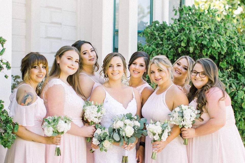 Bride and her bridesmaids