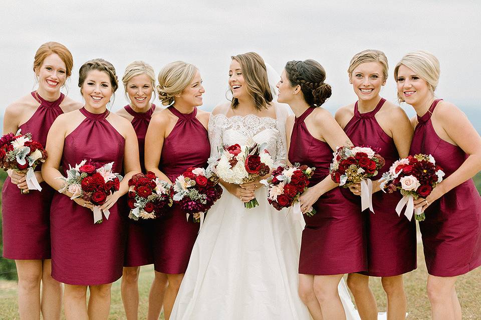 Holding the bouquets