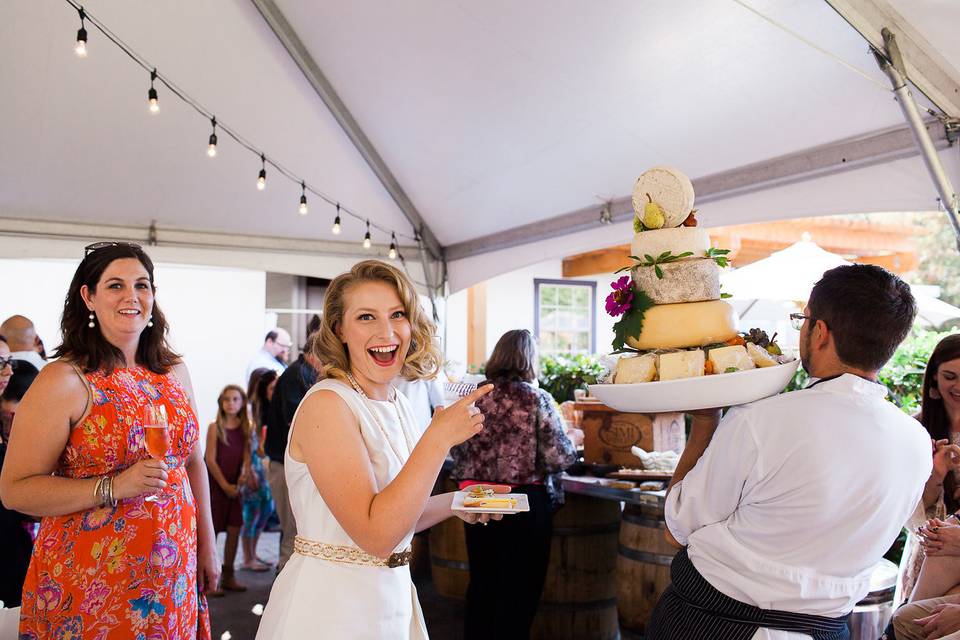 Bride and her wedding cake