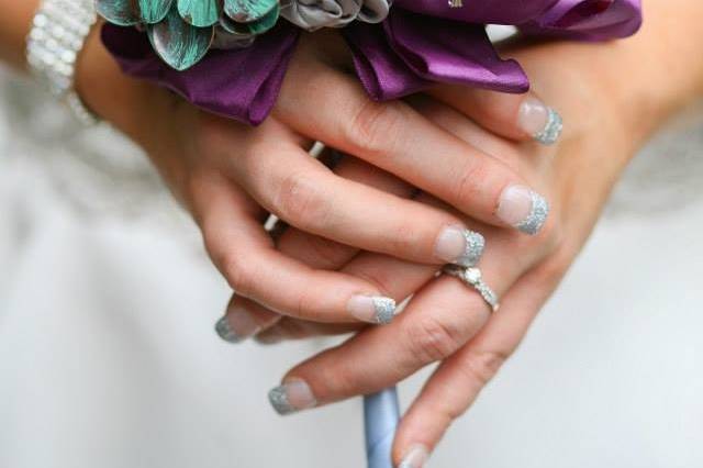 The bride holding her bouquet