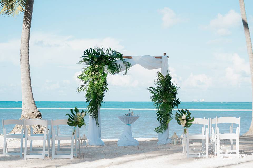 Tropical wedding arch