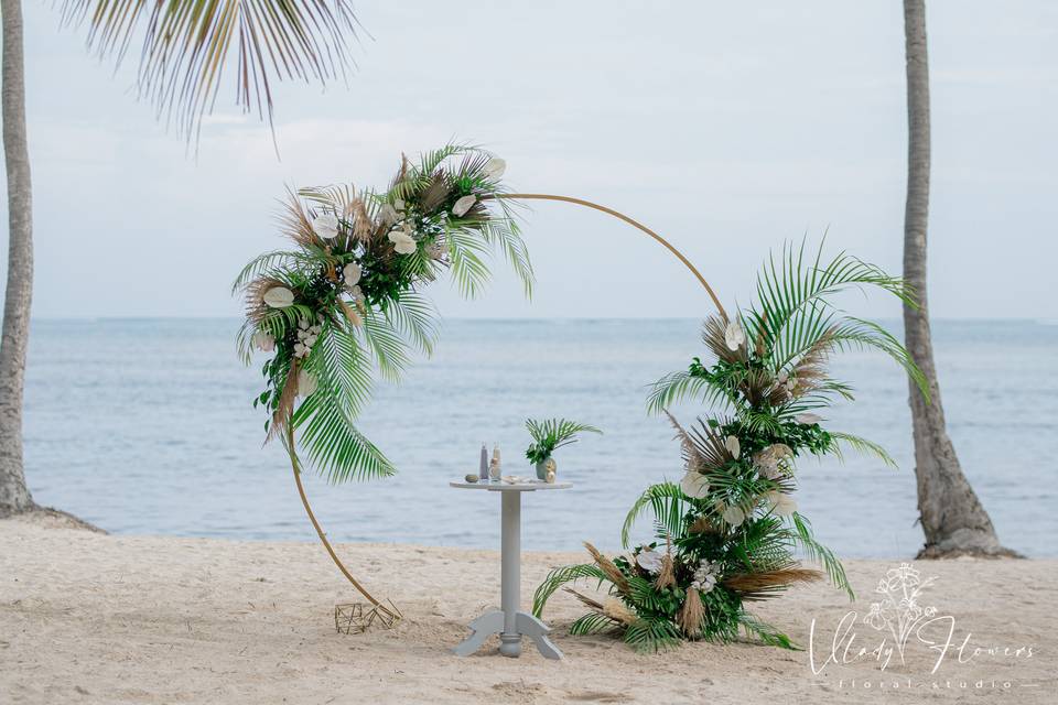 Tropical wedding arch