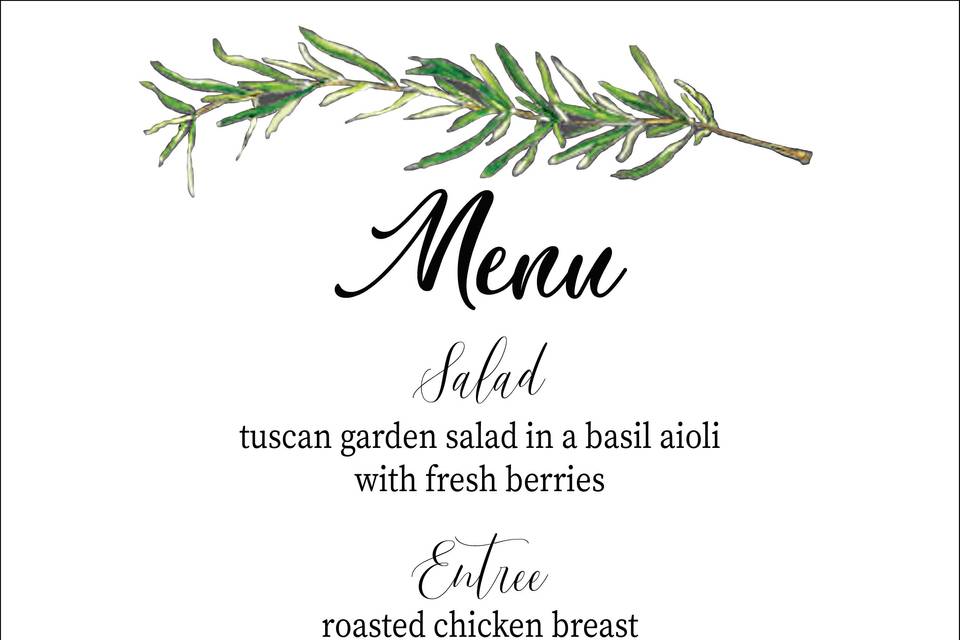 Wedding Meal Menu