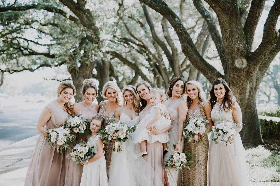 Bride, bridesmaids and flower girls