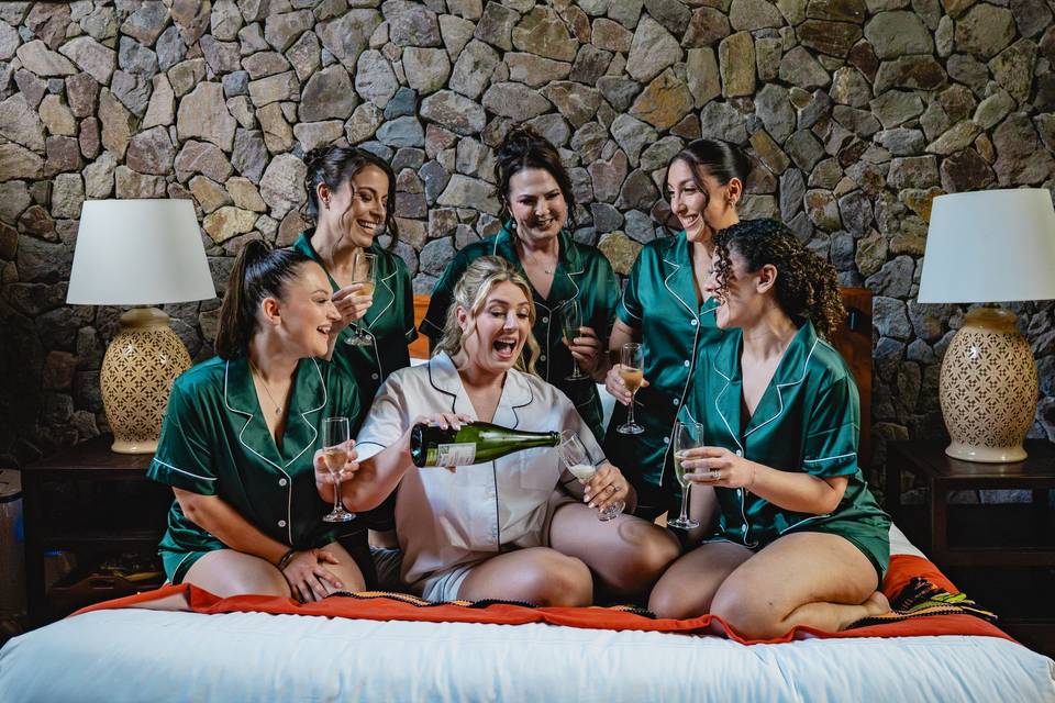 Bridesmaids and bride