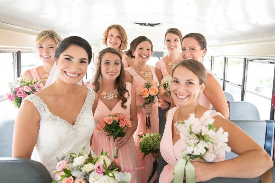 Bridal Party on the school bus