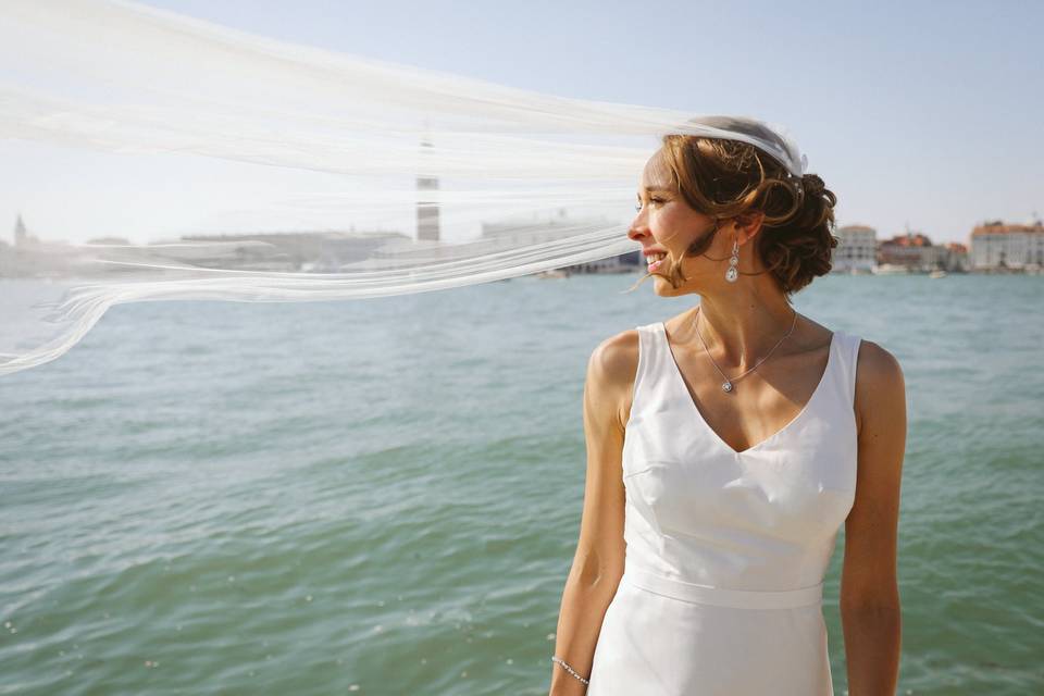 Real bride in venice with veil