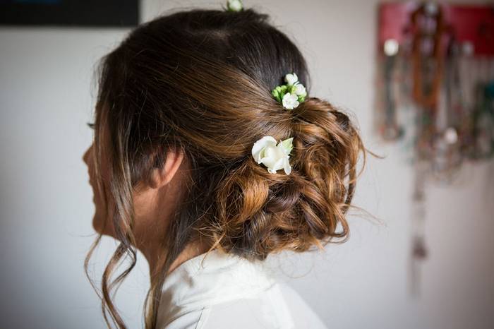 Real bride updo with flowers