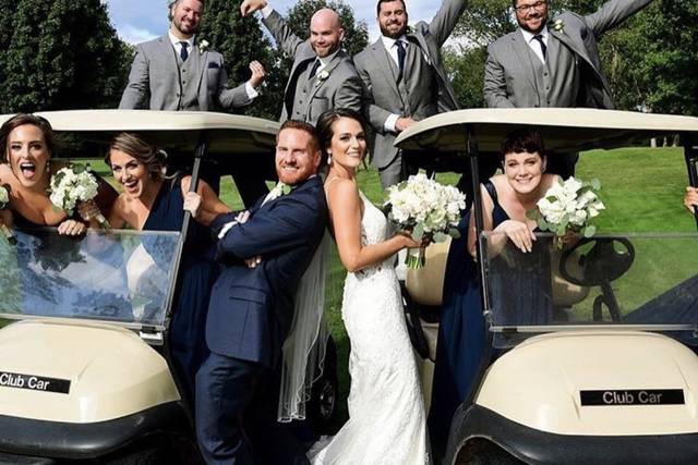 Wedding party by golf course