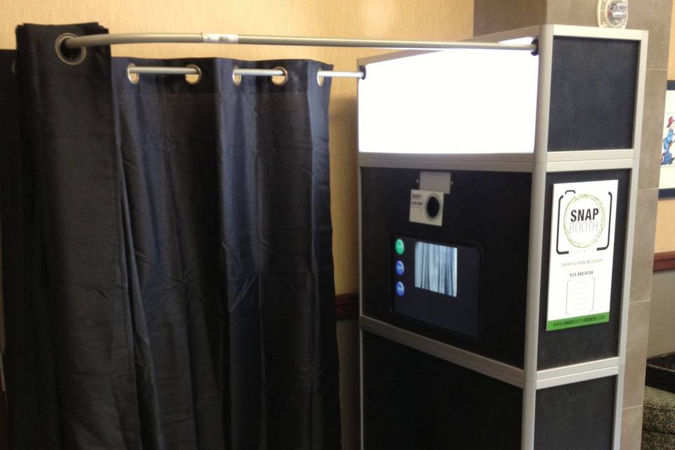 Our compact booth has a touchscreen and professional camera equipment and printer. You get unlimited prints when you rent with us! www.snapboothevents.com