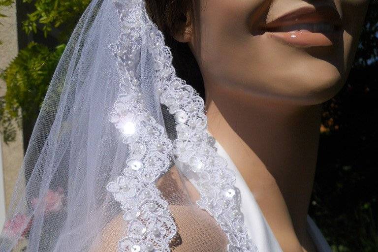 beaded lace edged veils.