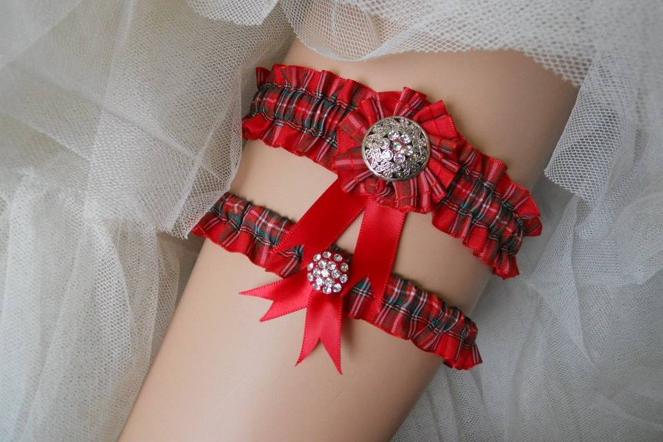 For a pretty Lass! My Scottish inspired plaid tartan garter set with sparkling crystal details.