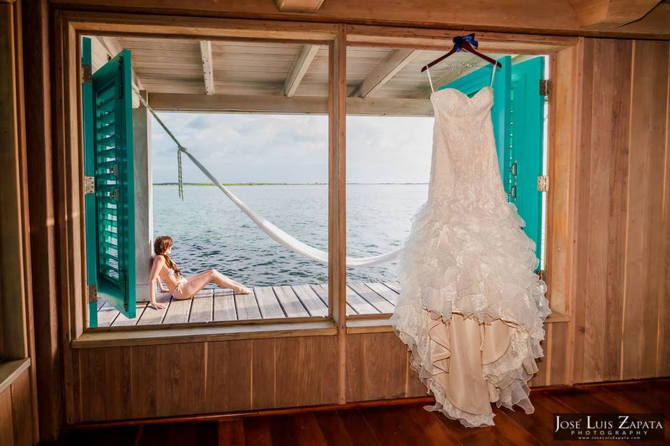 Wedding dress by the ocean