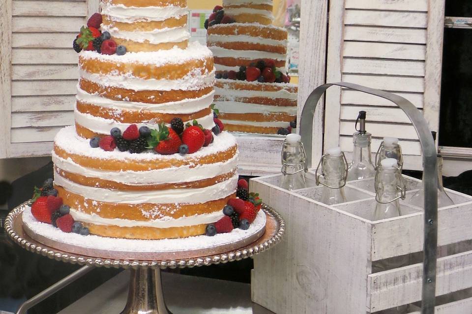 3-tier naked berry wedding cake
