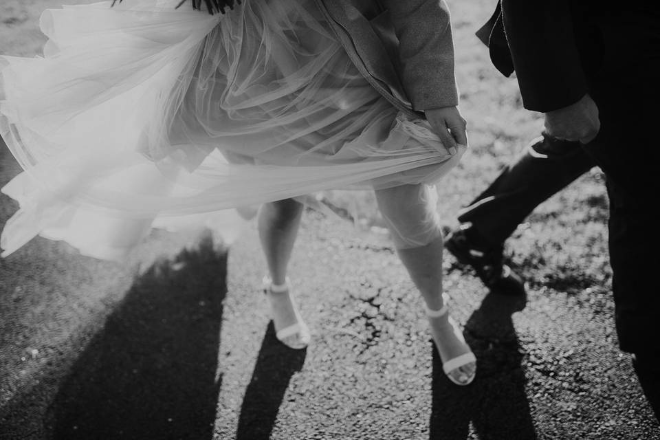 Brides dress in the wind