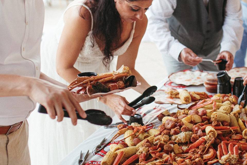 Bride digging in