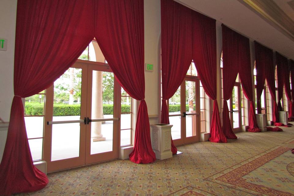 RED ENCORE DRAPING SWAGED BACK