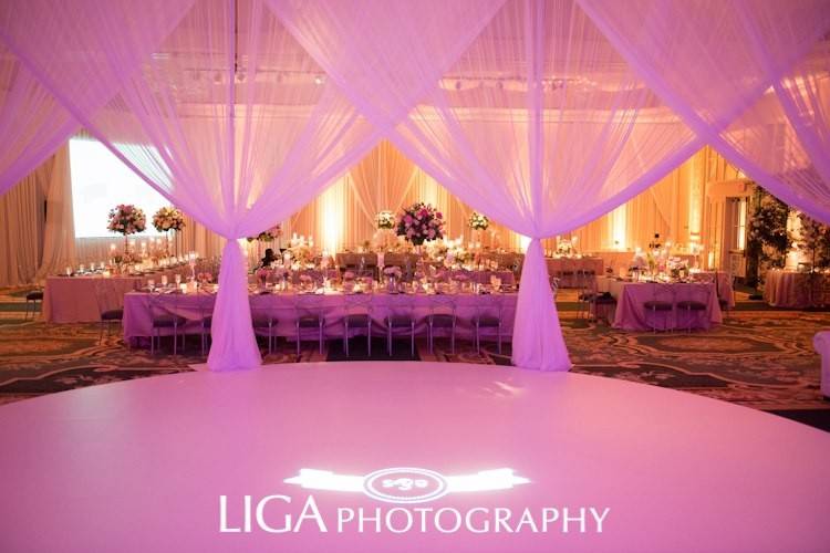 WHITE SHEER DRAPING DANCE FLOOR SURROUND PORTOFINO BAY HOTEL