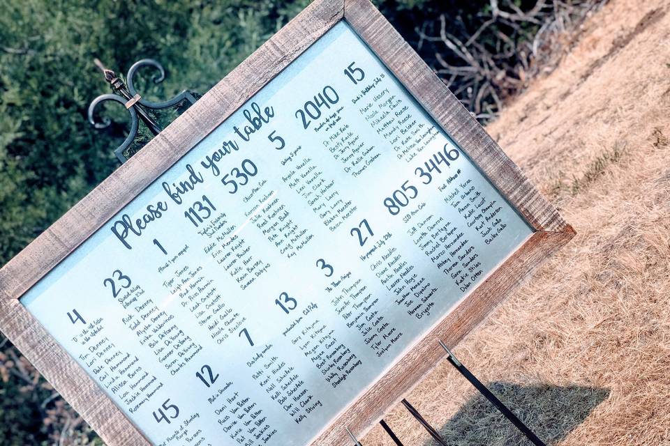 This is an amazing seating chart provided by our bride and groom.