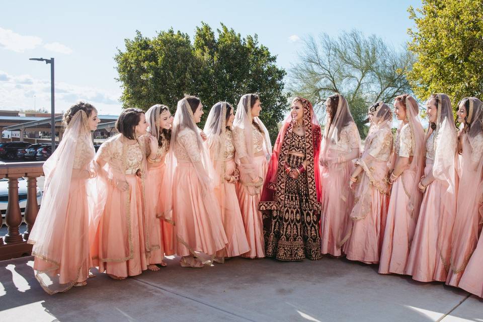 Bride and bridesmaids