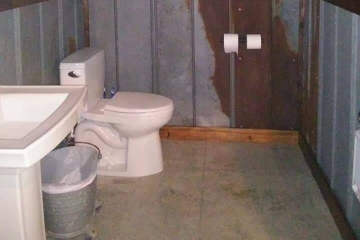 One of two large bathrooms