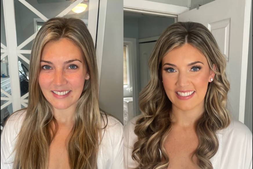 Before and after wedding makeup