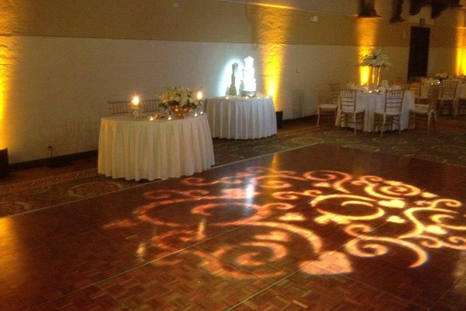 Up Lights, Cake Pin Spot and Custom Gobo