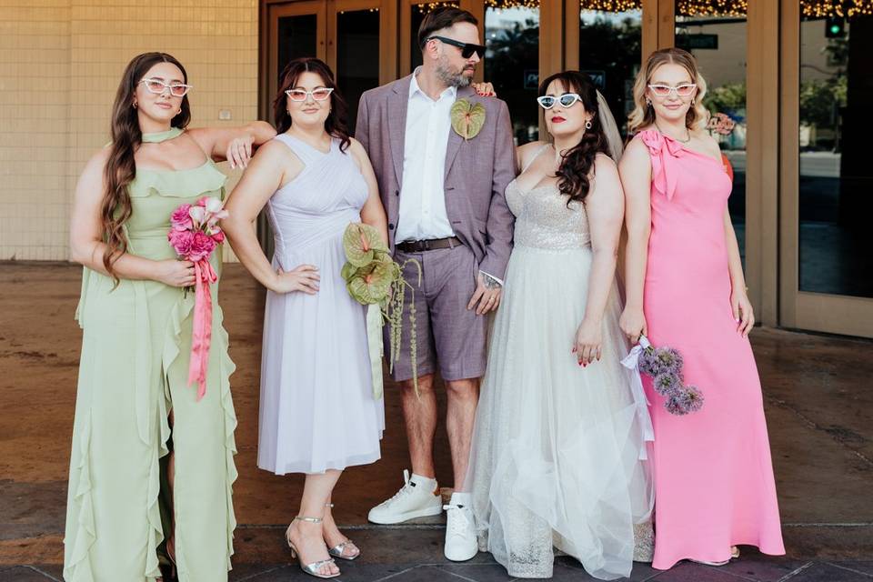 Bridesmaids in downtown