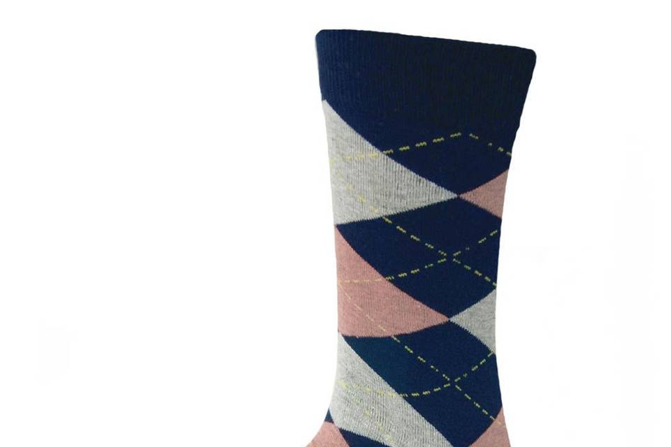 Navy and blush argyle socks