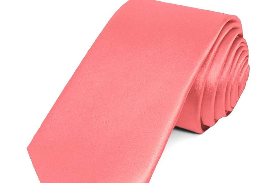 Coral slim solid color necktie