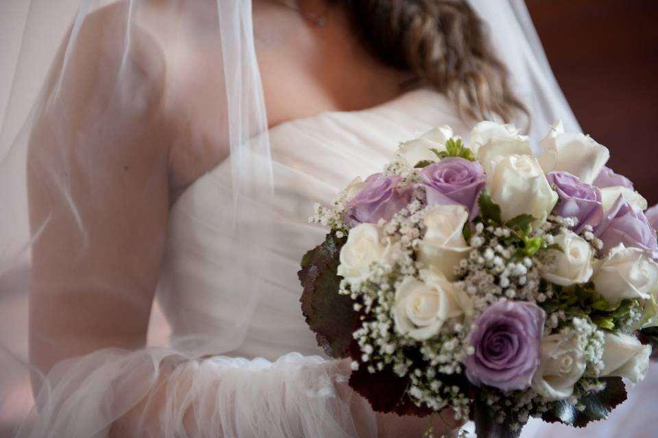 Purple and white roses