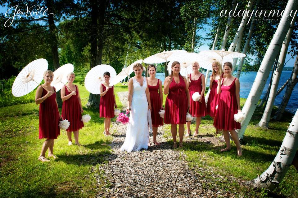 The bride with her bridesmaids