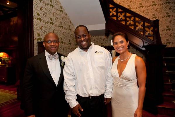 Jeff/DEEJAY 007 with a great couple at their wedding reception at a quaint bed and Breakfast in Rittenhouse square section of Philadelphia.
