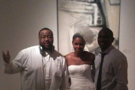 DJ Supa posing with the Bride and Groom after a great wedding Reception. This was take in Philadelphia.
