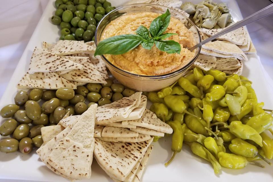 Olives with homemade humus