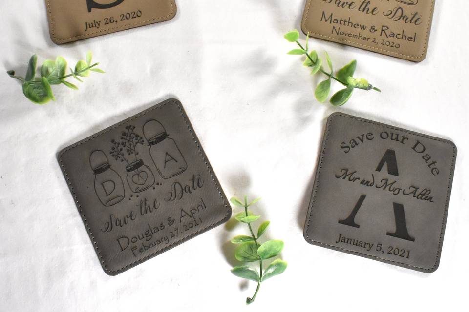 Save the Date Leather Coasters